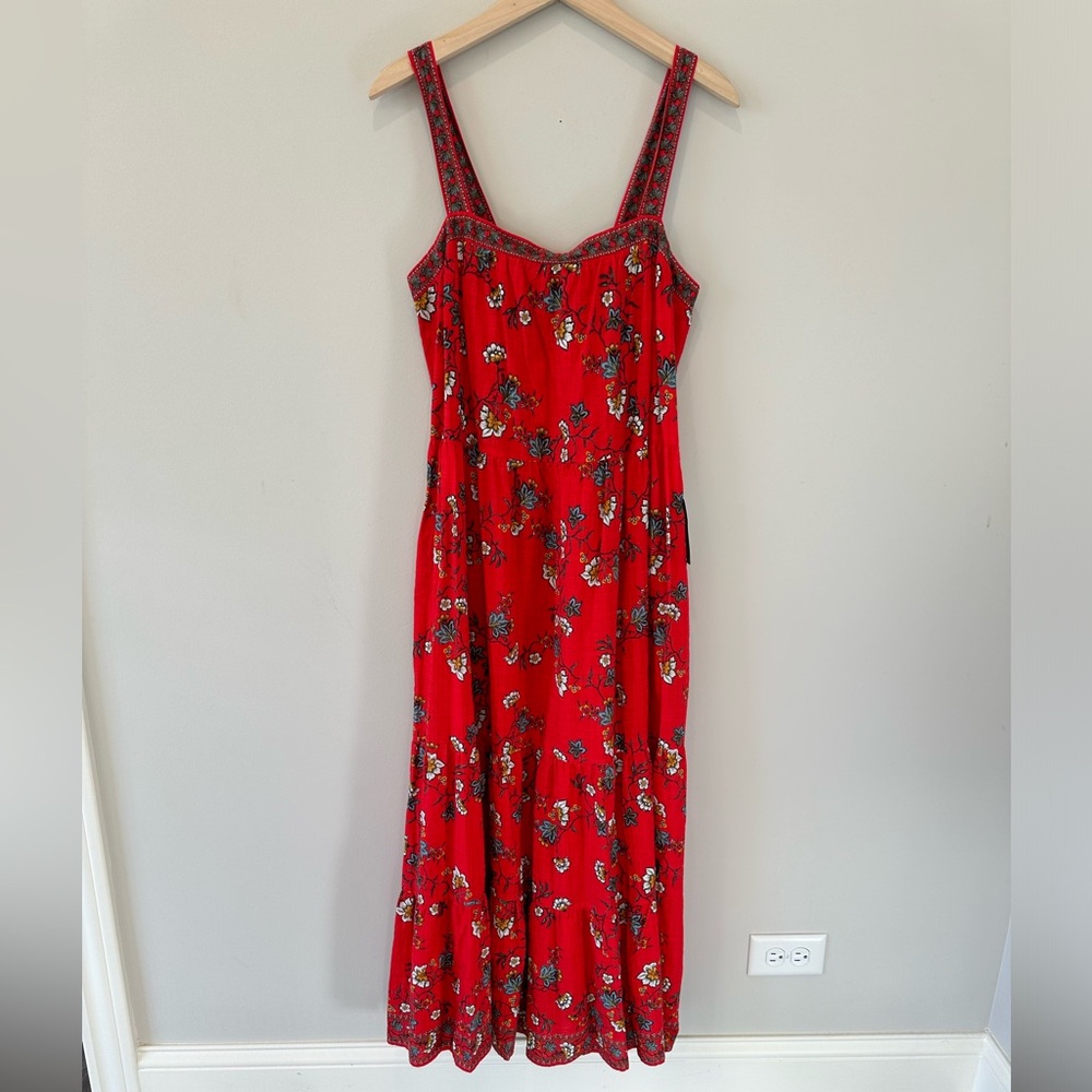 NWT($168) MAX STUDIO FLORAL TIERED COTTON BLEND MAXI
RED FLOATY FLORA Size Med